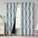 Beauoop 100% Blackout Curtains 84 Inches Long 2 Panels for Bedroom Living Room Aqua Grey Moroccan Geo Room Darkening Thermal Insulated Soundproof Grommet Top Window Treatments Drapes, 50x84 Set of 2