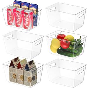 BALEINE Clear Plastic Storage Bins, Pantry Organization, BPA Free Stackable Refrigerator Organizers and Storage with Handles for Kitchen Fridge Cabinet Bathroom (6PK, 9.5x5.5x4.5) (S(9.5x5.5x4.5))