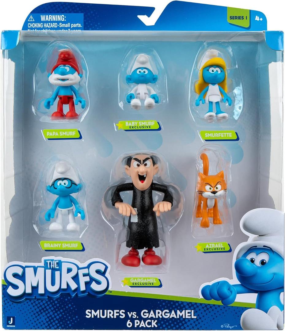 The Smurfs GARGAMEL VS Smurfs 6 Figure Multipack - Features 2-Inch Smurfette, Papa Smurf, Brainy Smurf, Baby Smurf, Azrael, 3-Inch Gargamel - Authentic Details, Blue