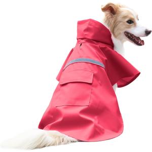 NACOCO Large Dog Raincoat Adjustable Pet Water Proof Clothes Lightweight Rain Jacket Poncho Hoodies with Strip Reflective (L, Red) (Large (Pack of 1))