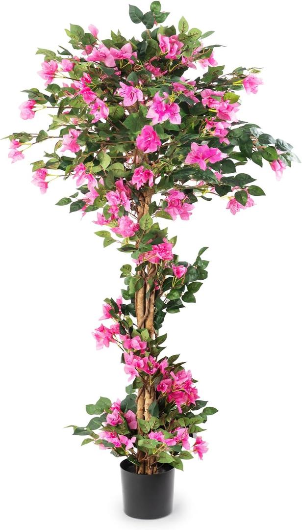 5FT Artificial Bougainvillea Tree  Faux Silk Pink Bougainvillea Plant with Pot for Indoor Outdoor Decor, Tall Fake Tropical Tree for Home, Office, Patio, Balcony, Wedding Decoration (5ft Rose Red)