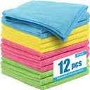 Microfiber Cleaning Cloth 12 Pack, 12x12 Inch Reusable Kitchen Towels, Lint Free Streak Free Super Absorbent Soft Cleaning Rags for House, Window, Glass, Assorted Colors