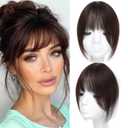 Clip in Bangs,100% Real Human Hair French Fake Bangs Hair Clip for Women Dark Brown Natural Curtain Fringe with Temples Hairpieces for Daily Wear (French Bangs, Dark Brown)