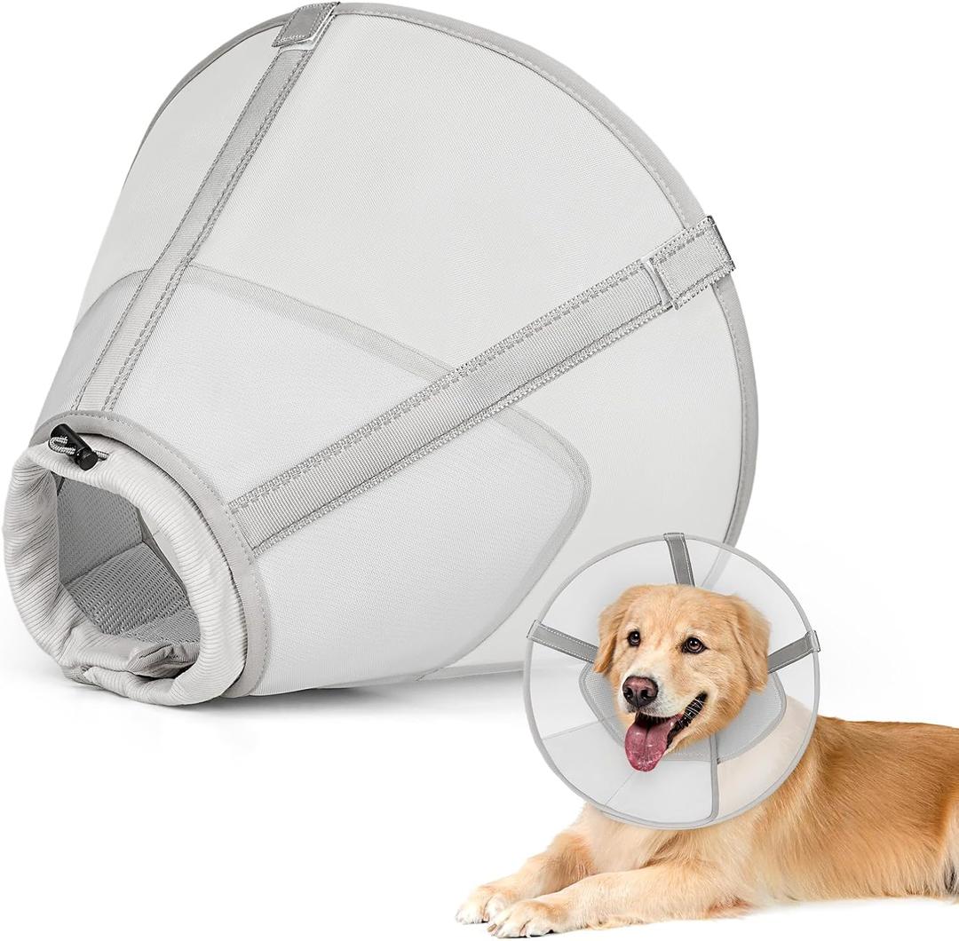 Breathable Mesh Dog Cone Collar with Soft Liner for Surgery, Elizabethan Recovery Alternative to Stop Licking,Pet Neck Collar for Large Medium Small Breeds(White,5)