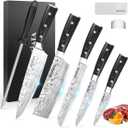 MOSFiATA 5 PCS Chef Knife Set, German High Carbon Stainless Steel Kitchen Knife Set with Sharpener Rod5PCS Blade Guard,Wood Handle Knives Set for Kitchen with Gift Box