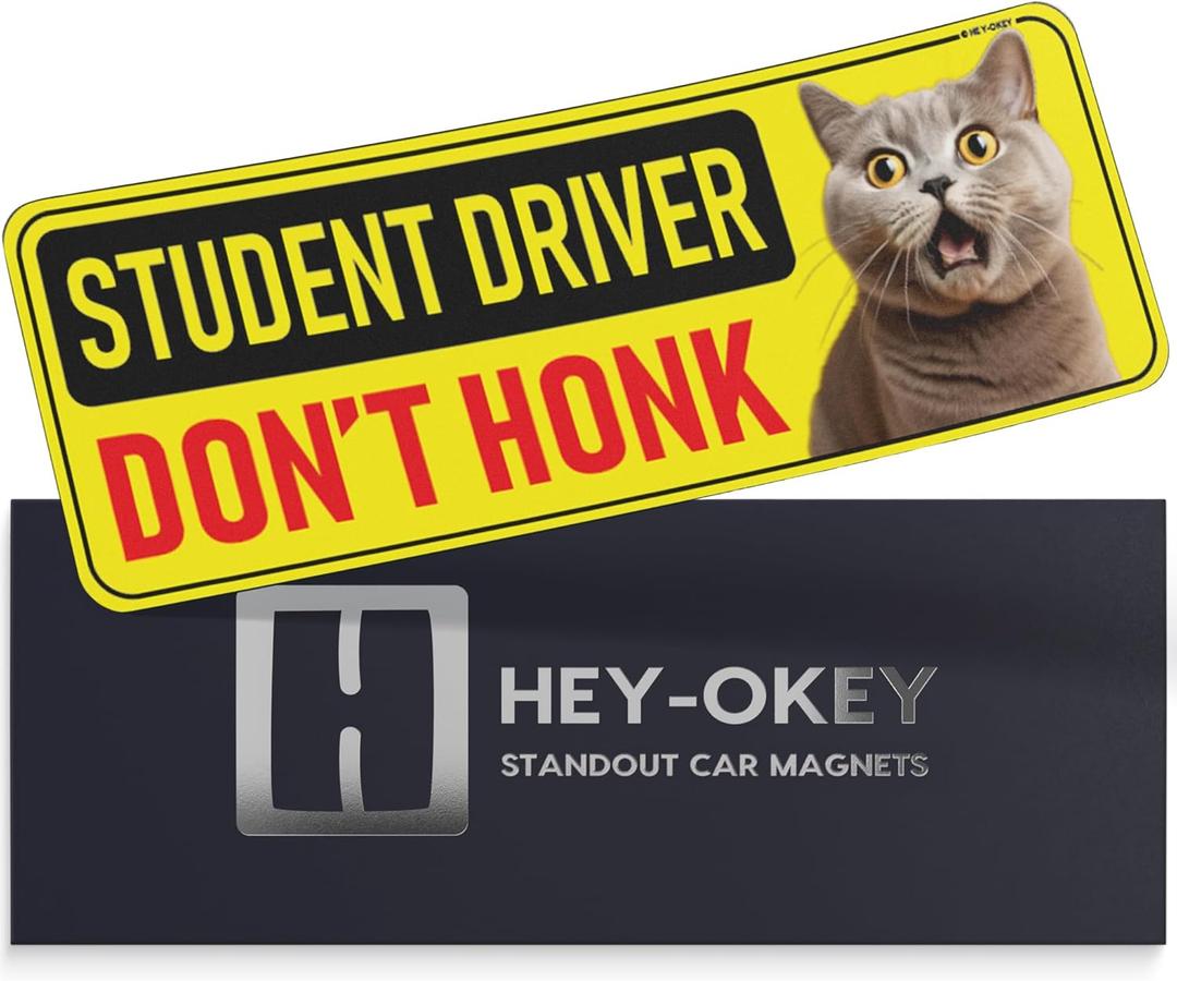 4 x Student Driver Magnet for Car - Funny Animals Please Be Patient Reflective Magnetic Bumper Sticker - Removable Novice Rookie Safety Attention Sign - Weather-Resistant - 10 x 3.5 inch (Cat)