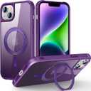 Designed for iPhone 14 Plus Case with 360 Rotatable Magnetic Ring Stand [Compatible Mag-Safe] [Military Grade Protection] Translucent Matte Phone Cases for Women Men 6.7'', Purple