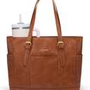 LOVEVOOK Laptop Tote Bag for Women,Vintage Leather Work Tote Bag for Women, 15.6 Inch Computer Briefcase Bag,Waterproof Teacher Business Office (Retro Brown)