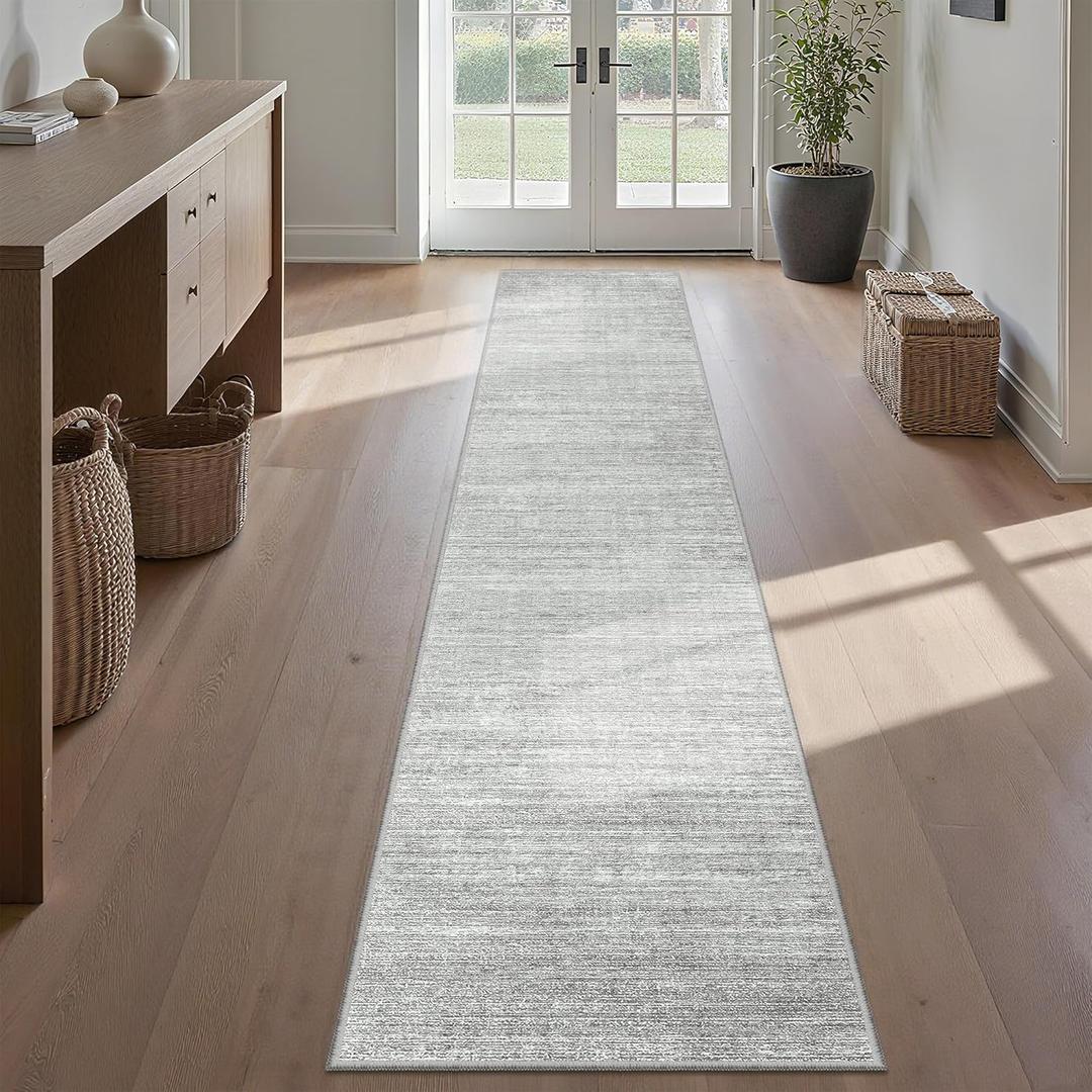 Valenrug Washable Rugs 2x12 - Stain Resistant 2x12 Area Rugs for Living Room, Non Slip Backing Large Area Rugs for Bedroom, Folable Machine Washable Area Rug (2'x12', Grey)