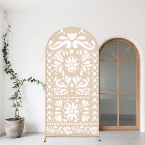 6ft Light Beige Mexican Fiesta Arch Cover Baby Shower Backdrop,2-Sided Round Top Chiara Backdrop Arch Covers for Mexican Wedding Birthday Bridal Shower Party Decoration