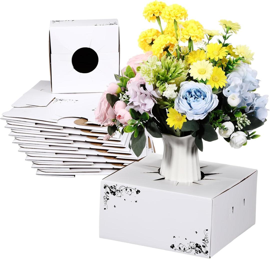 MotiMind 20 Pcs Cardboard Flower Delivery Boxes 8'' x 8'' x 4'' Vase Cases Florist Delivery Boxes for Bouquet Arrangements Florist Package Transport