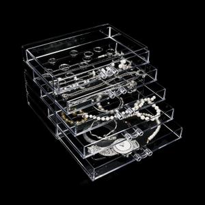Clear Acrylic Jewelry Storage Box, Earring Jewelry Organizer with 5 Drawers, 5-Layer Jewelry Box for Women, Earring Display Holder for Earrings Ring Bracelet Necklace Transparent Display Storage Case
