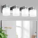 4-Light Chrome Bathroom Light Fixtures, Vanity Lights for Bathroom Mirror Lamp with Milky White Square Glass Shade, E26 Base Modern Wall Sconce Kitchen Light Fixtures Led Vanity