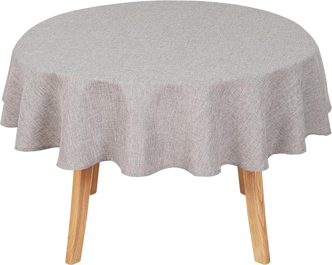 Hiasan Round Linen Table Cover 70 Inch - Wrinkle and Stain Resistant Washable Polyester Fabric Table Cloth for Dining Room Kitchen Party, Stone