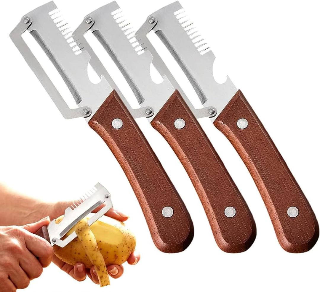 Kitchen multifunctional vegetable peeler 3 in 1, ultra-sharp stainless steel blade, suitable for peeling fruits and vegetables, with bottle opener, (3PCS)