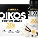 Oikos Protein Shake, Vanilla, 30g High Protein Drinks, Shelf Stable, Ready to Drink, 5g Prebiotic Fiber, 12 fl oz Bottle, 12 Count (EXP 03/07/27)