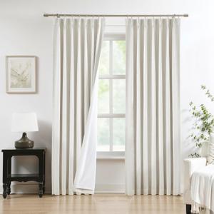 Pinch Pleated Blackout Curtain Panels with Full Blackout Liner Linen Blend Thermal Insulated Window Treatment Sets with Back Tab for Living Room Bedroom Drape with 9 Hooks, 40"x90"x2, Natural