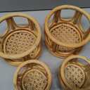 Wenqik 4 Pcs Boho Rattan Plant Stand Woven Wicker Round Riser Stand Indoor Rustic Farmhouse Natural Circle Plant Pedestal Round Accent Centerpiece for Home Kitchen Office Display, 2 Size