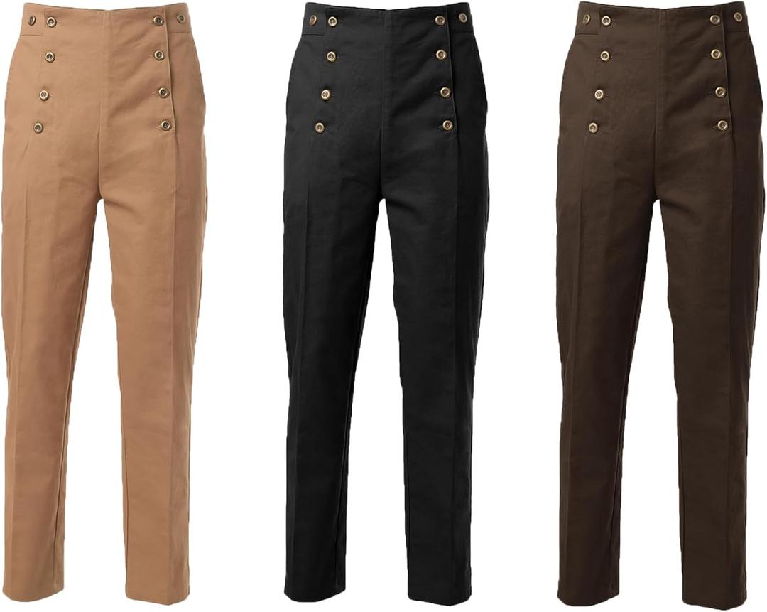 BPURB Mens Victorian Pants Cosplay Costume Steampunk Gothic Pants Trousers (X-Large, Black)