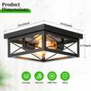 Kondras 2-Light Farmhouse Ceiling Light Fixture, Industrial Square Flush Mount Ceiling Light, Modern Black Metal Hallway Ceiling Lighting Fixture for Kitchen Entryway Living Room Bathroom Porch