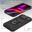 Compatible with iPhone 13 Pro Case with 2 Tempered Glass Screen Protectors,Built-in 360Kickstand Ring with Camera Cover Shockproof Military Grade Drop Heavy Duty Protection Phone Bumper Black