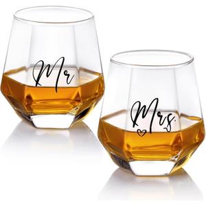 Mr and Mrs Wine Glasses Wedding Gifts for Bride and Groom -Gifts for Bridal Shower Engagement Wedding and Married Anniversary-His & Hers, Engagement Gift,3.35" W x 3.62" H