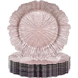 MAONAME Pink Charger Plates Set of 12, Reef Plate Chargers for Dinner Plate, Plastic Table Charger Plates for Wedding Bulk, Party, 13-inch