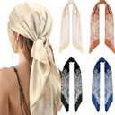 NZKNP Silk-Like Head Scarf - Women's Bandana Wraps (35"*35", 4pcs Beige/Red/Black/Blue)