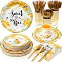 Ziliny 350 Pcs Baby Shower Party Supplies Sweet as Can Bee Paper Plates Napkins Cups and Plastic Cutlery Party Tableware Set for Honey Baby Shower Birthday Decorations, Serves 50