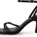 LAICIGO Women's Square Open Toe Heeled Sandals Stiletto Kitten Heel Ankle Buckle Strap Slingback Summer Dress Sandals (Black,8)