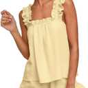 Marvmys Womens Pajamas Set 2 Piece Ruffle Bridal Cute Pajamas Sexy Tank Top and Shorts Bride Sleepwear Set S-2XL (Yellow, M)