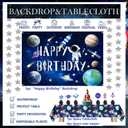 Outer Space Birthday Party Decorations 96PCS Set with Backdrop, Table Cover, Star Garland, Rocket & Astronaut Foil Balloons, Cake Topper, Latex Balloons for Kids Party