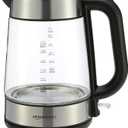 Amazon Basics Electric Kettle with Glass Carafe for Tea and Coffee, BPA-Free, Fast Boiling, Auto Shut-Off, Boil-Dry Protection, Water Level Indicator, 1.7 Liter, 1500W, Black and Silver