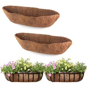 2 Pack Trough Coco Liner Fiber Replacement for Planters, 24/30/36/48 inch Half Moon Coconut Coir Planter for Window Box/Hanging Trough Planter, Garden Flower Vegetables Pot, Fence Flower Baskets