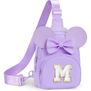 YOOLIFE Little Girls Purse Sling Bag for Kids, Initial Fanny Pack Crossbody Bags for Girl Purse, Birthday Gifts for 2 3 4 5 6 7 8 Year Old Girl Kids Personalized Gifts for Daughter Sister, Purple (M), 6"L x 2.8"W x 8"H