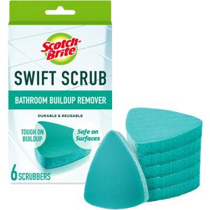 Scotch-Brite Swift Scrub Bath Cleaner Scrubbers, Soap Scum Remover for Cleaning Bathroom, Bathroom Scrubber Pads Safe for Tile, 6 Bathroom Cleaner Scrubbers