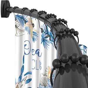 YNL Curved Shower Curtain Rod 35-82In(2.9-6.8Ft), Matte Black Rounded Rustproof Shower Rod for Bathroom Bathtub, Adjustable Arched Shower Rod, Never Rust|Extra Space|Non-Slip|Expandable|Need to Drill