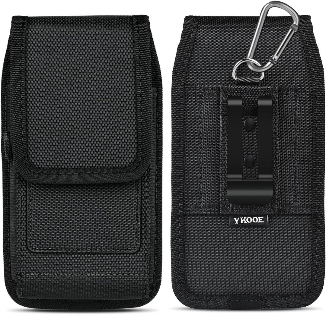 ykooe Cell Phone Holster Compatible with iPhone 16 15 14 13 12 & Pro Models- Belt Clip and Card Holder, Black, L
