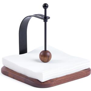 Napkin Holder for Table - Wooden Cocktail Napkin Holder Weighted Windproof, North American Walnut Napkin Holders for Paper Napkins, Handcrafted for Kitchen Bar Outdoor PartyGift Ready