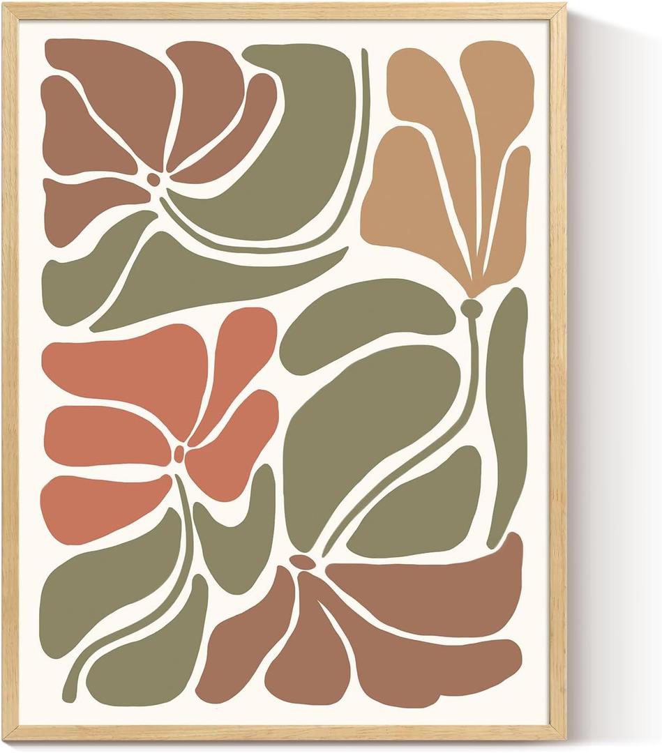 InSimSea Framed Canvas Wall Art Prints, Wall Art for Living Room Bedroom, Beige Abstract Floral Botanical Painting Decor, Classic Retro Rustic Farmhouse Wall Shelf Decor, 12x16inch