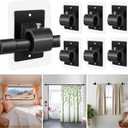 6PCS No Drill Curtain Rod Brackets,Self Adhesive Curtain Rod Holder No Drilling,Renter Friendly Drapery Rod Hook,Nail Free Adjustable Non Screw Draper Pole for Apartment Window Wall Door Ceiling Mount