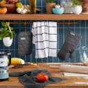 KitchenAid Quilted Cotton Terry Cloth Oven Mitt, Pot Holder, Kitchen Towel 4-Pack Set, Heat Resistant, Silicone Grip, Gift Set, Charcoal Grey, 16"x26", 7"x13" & 7"x10"
