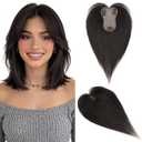 Hairro Human Hair Toppers For Thinning Hair Natural Black Topper Hair Pieces For Women No Bang Middle Part Side Bangs Hair Clip Short Thin Wiglet 10 Inches 20g #1B