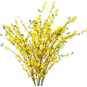 Sggvecsy Fake Forsythia Stems Artificial Orchids Flowers 4 Pcs Fake Forsythia Branches Fake Faux Long Stem Flowers Yellow Silk Forsythia Branches for Home Wedding Indoor Outdoor Decoration