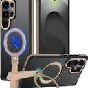 360Spin Magnetic Stand with Silicone Strap for Samsung Galaxy S25 Ultra Case[Fit for MagSafe], Mil-Grade Shockproof Translucent S25 Ultra Phone Case with Kickstand Rotatable (Desert Gold)