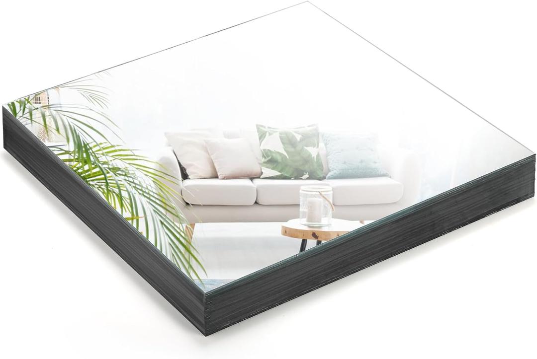 Suwimut Set of 10 Square Mirror Candle Plates, 12x12 Inch Frameless Glass Mirror Trays Wall Mounted Glass Mirrors Tiles for Table Centerpieces, Wedding Party Decorations, Wall Decor, Crafts, 1.7mm