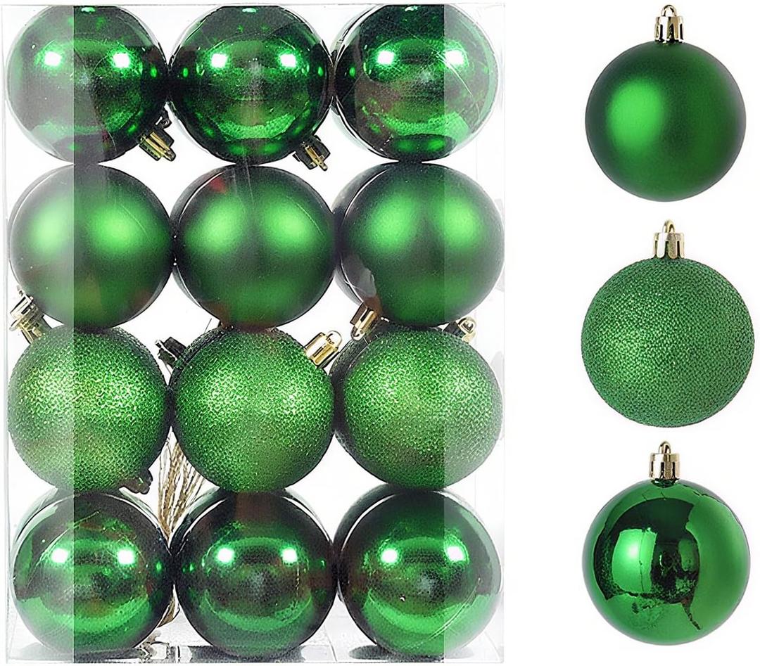 24ct Mini Christmas Balls Ornaments for Xmas Christmas Tree - Small Shatterproof Decor Hanging Ball for Holiday Wedding Party Decoration 1.18 Inch/30mm, Green