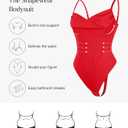 Popilush Corset Bodysuit for Women Tummy Control Shapewear Bodysuits Cowl Neck Going Out Tops Concert Outfits (Large, Red)