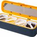 Clear Seasoning Box, 4PCS Seasoning Rack Spice Pots, Storage Container Condiment Jars Seasoning Box with Clear Covers and Spoons for Spice, Sugar, Salt, Pepper, Garlic Powder (Blue)