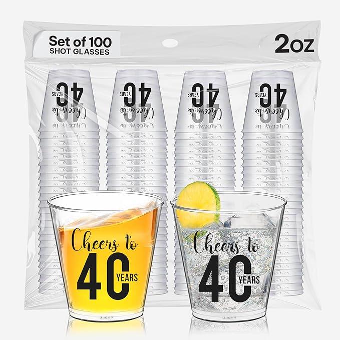 Cheers To 40 years Shot Glasses 100 PCS – 40th Birthday Shot Glasses Disposable 2oz, 40 Birthday Decorations For Men and Party Favors
